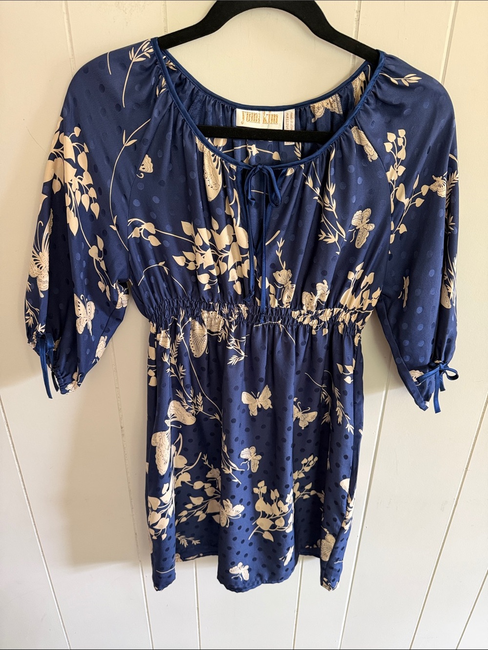 Yumi Kim Silk Mini Dress Butterfly Dot Flowy Sleeve Fairy Y2K Boho Size XS